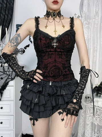Gothic Lace Print Corset Tank Top