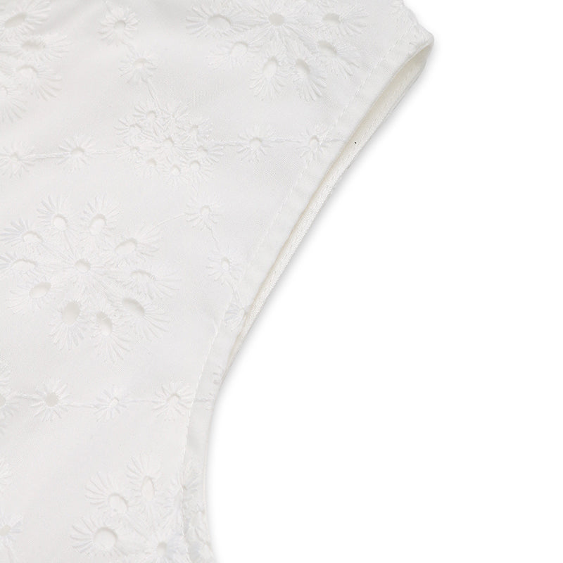 Sleeveless Tie-Front Eyelet Casual Day Dress-White