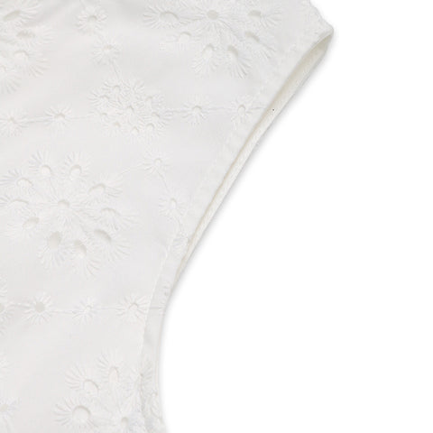 Sleeveless Tie-Front Eyelet Casual Day Dress-White