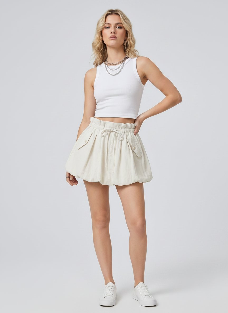 High Waisted Utility Bubble Skirt