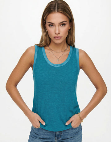 Sleeveless Contrast Trim Neckline Tank