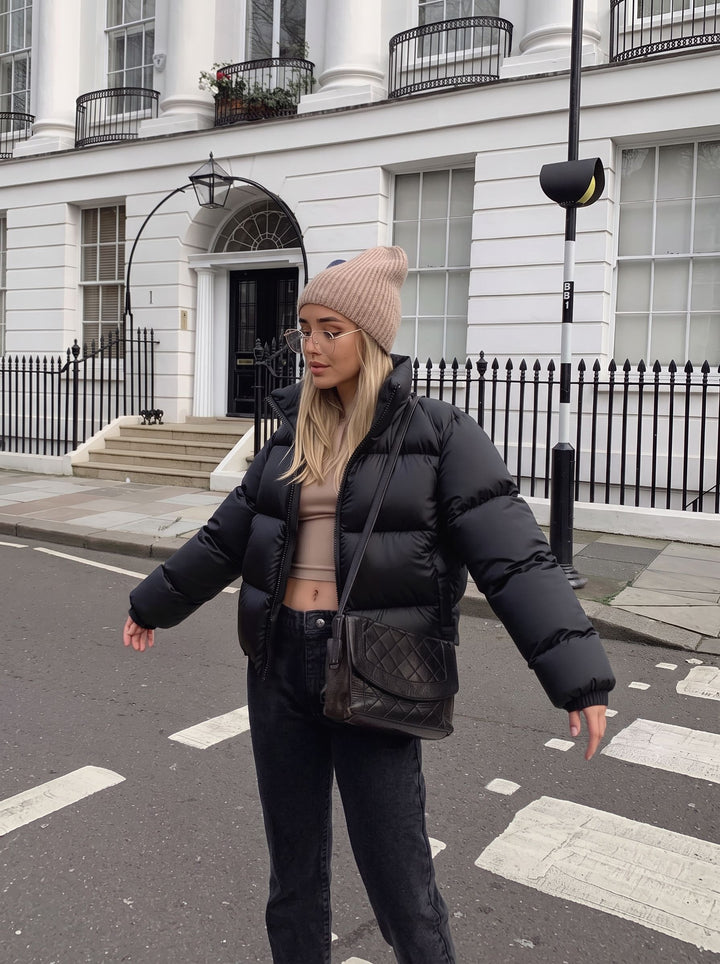 Cropped Lightweight Black Puffer Jacket