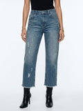 High Rise Distressed Straight Jeans