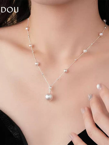 Elegant Dainty Pearl Station Necklace