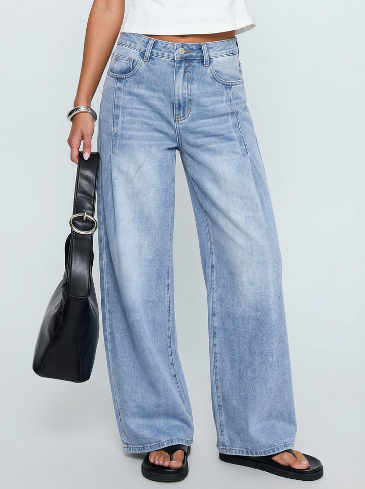 High Rise Seamed Wide Leg Jeans