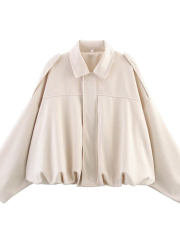 Oversized Faux Leather Bubble Hem Jacket
