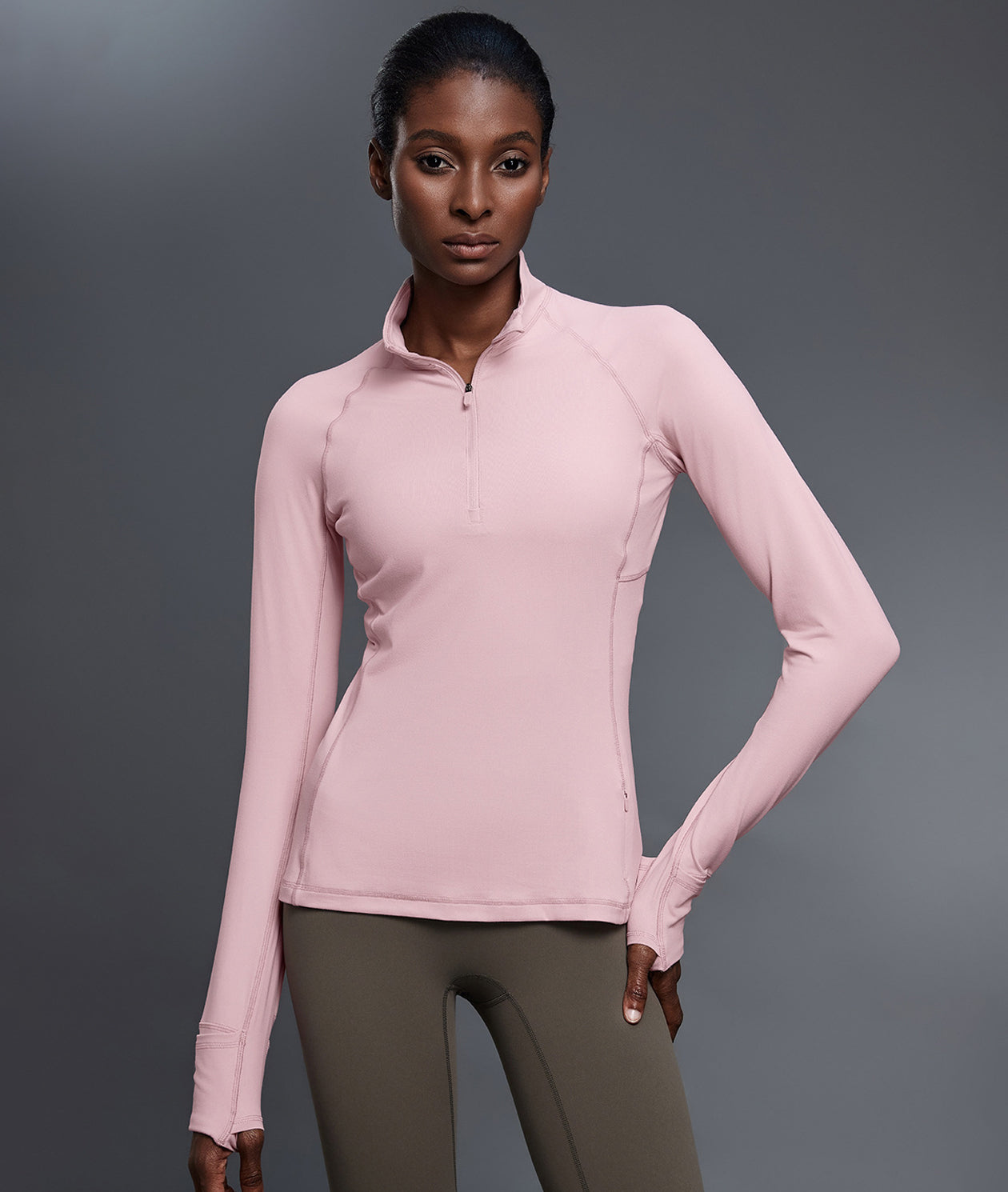 Mock Neck Half-Zip Slimming Fit Sleek Yoga Top-Multicolor