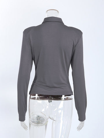Padded Shoulder Cowl Neck Top