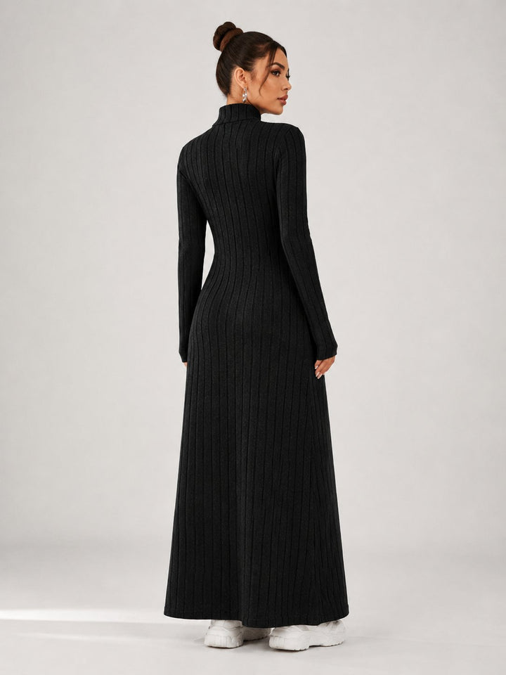 Ribbed Turtleneck Long Sleeve Maxi Dress