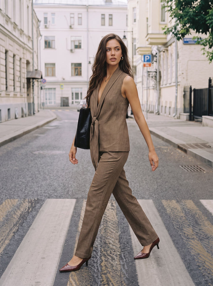 Sleeveless Tie Front Pant Set