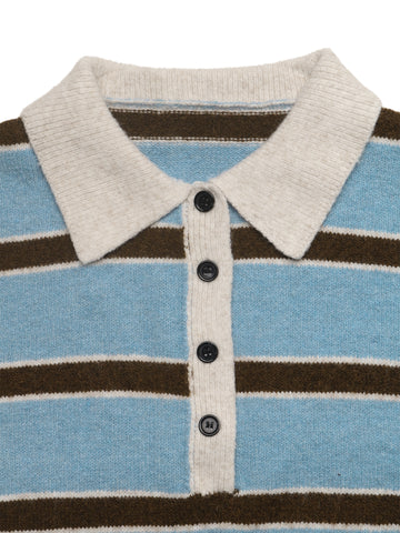 Striped Collared Button Up Knit Sweater