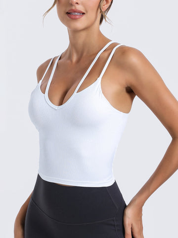 Seamless Ribbed Strappy Workout Tank Top