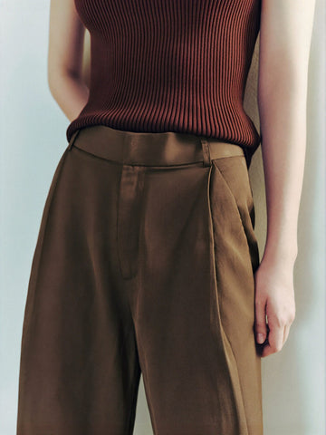 Urban Revivo Loose Wide-Leg Pants-Deep Coffee Brown