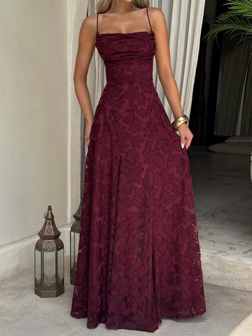Spaghetti-Strap Jacquard Bodycon Elegance Maxi Dress-Multicolor