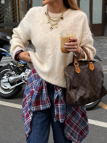 Cozy Fuzzy Crewneck Knit Pullover