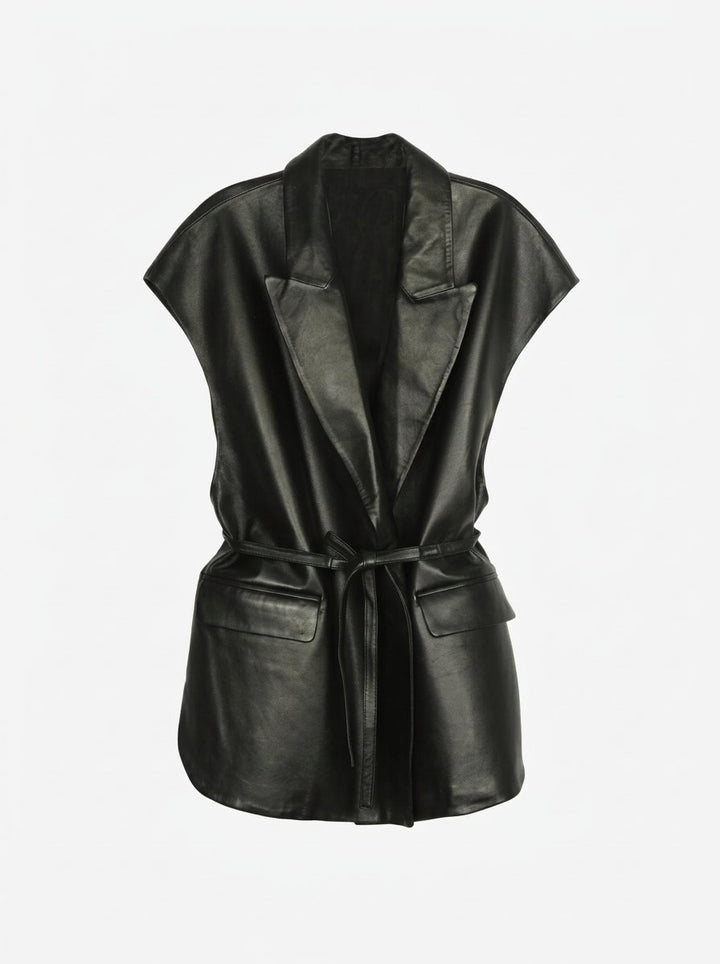 Belted Faux Leather Blazer Vest