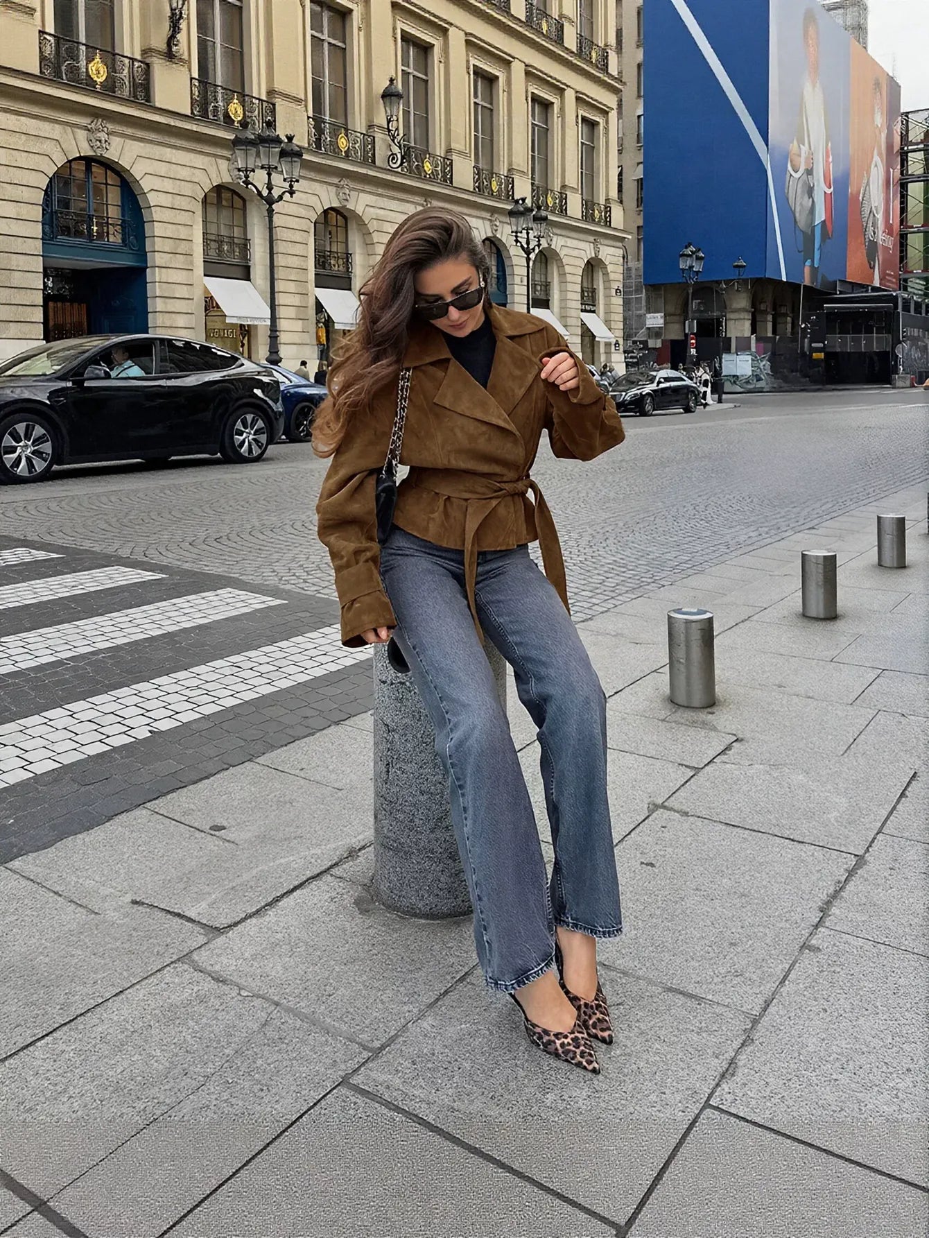 Belted Suede Notch Collar Jacket