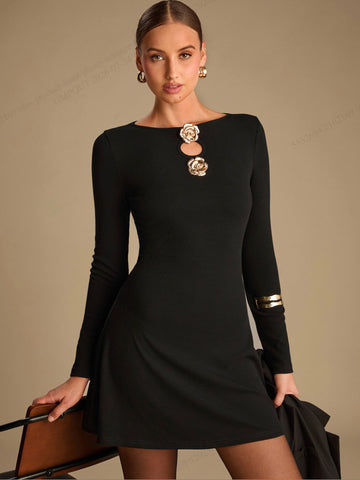 Floral Embellished Ribbed Mini Dress