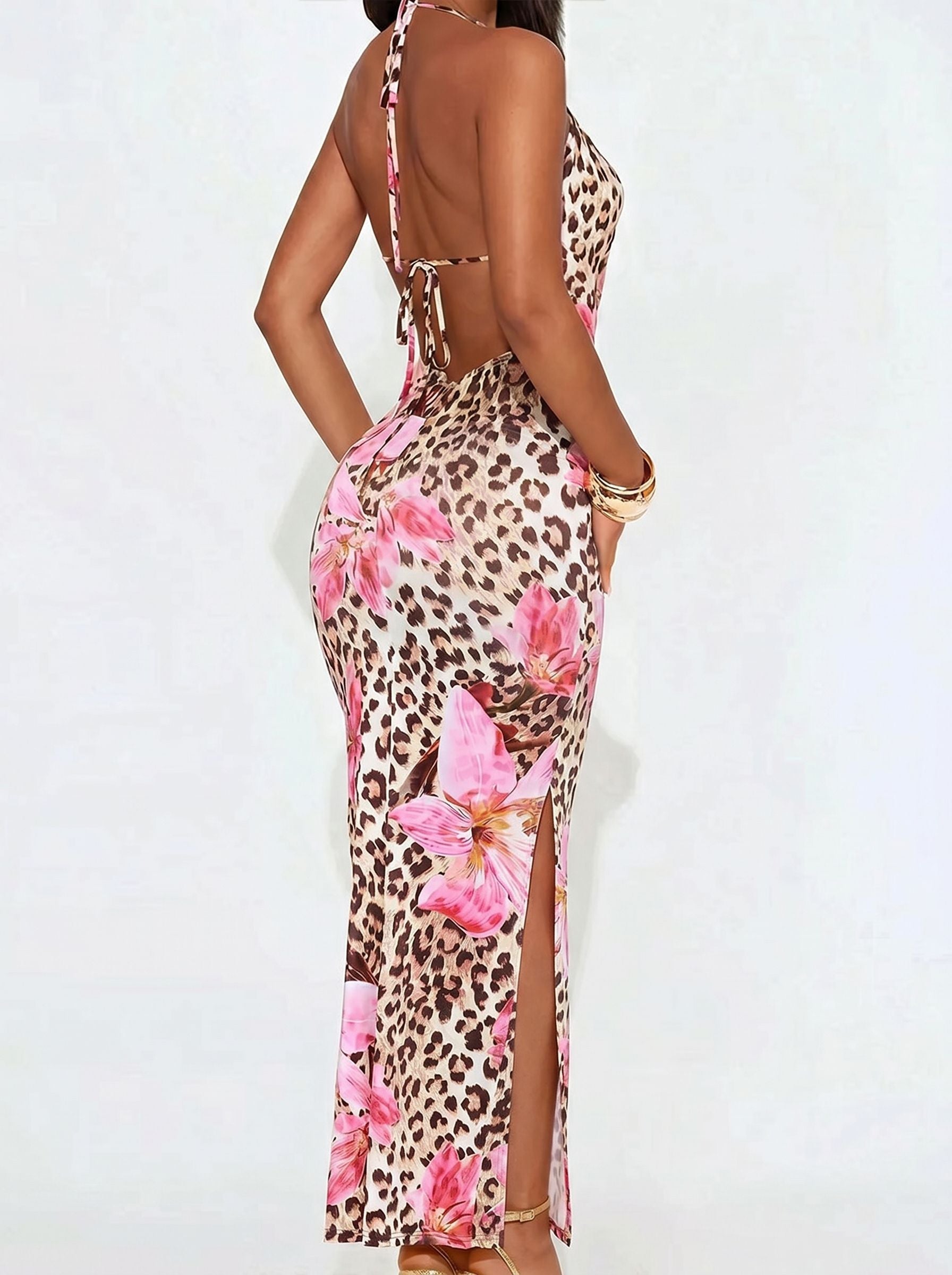Floral Leopard Bodycon Sexy Midi Dress