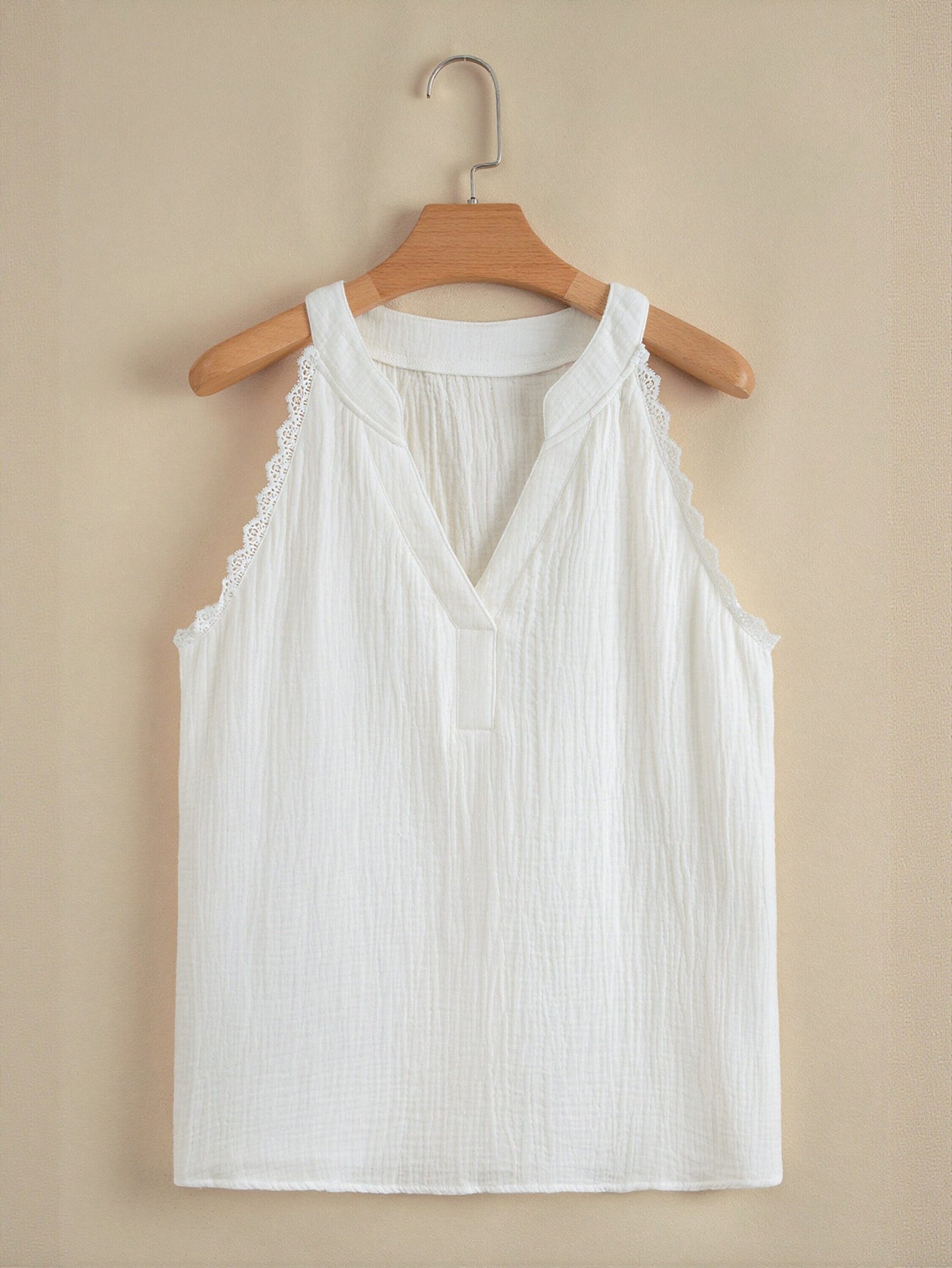 Lace Trim Textured Sleeveless Blouse