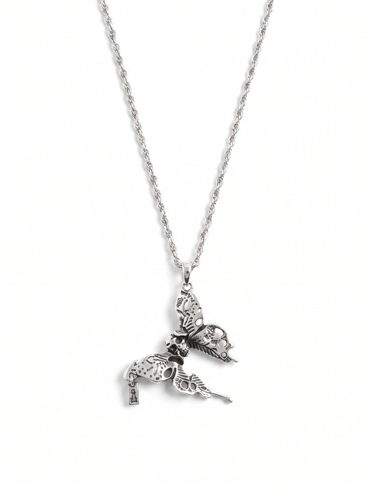 Gothic Grunge Skull Butterfly Necklace