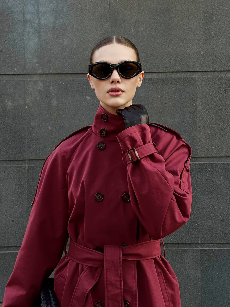 Cropped Double Breasted Belted Trench Coat