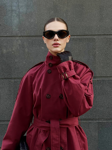 Cropped Double Breasted Belted Trench Coat