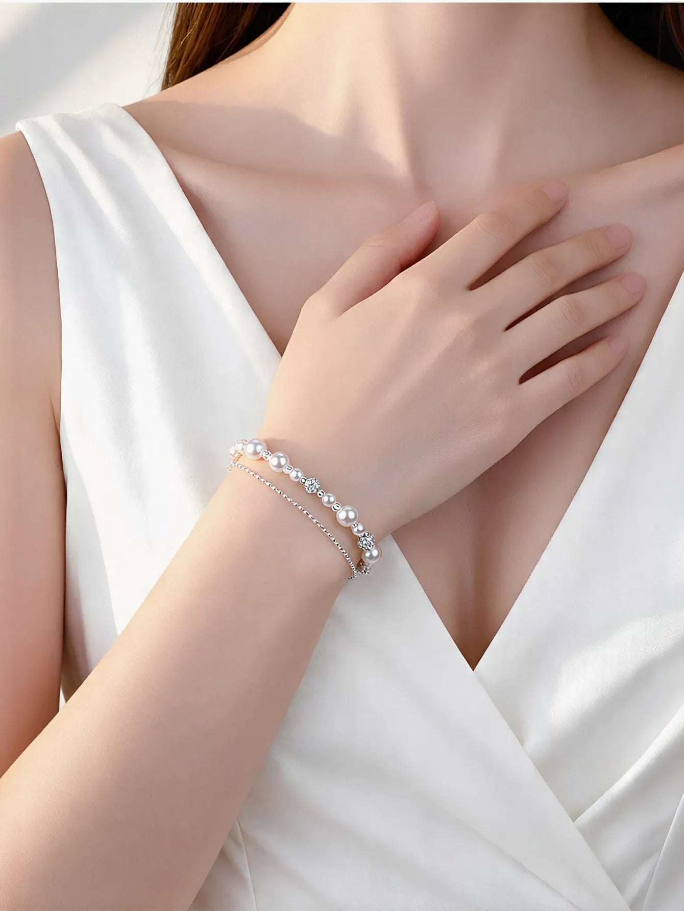 Elegant Layered Pearl Charm Bracelet