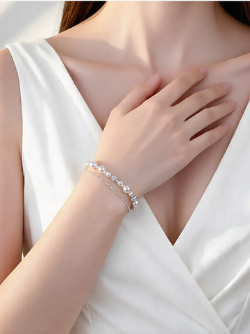 Elegant Layered Pearl Charm Bracelet