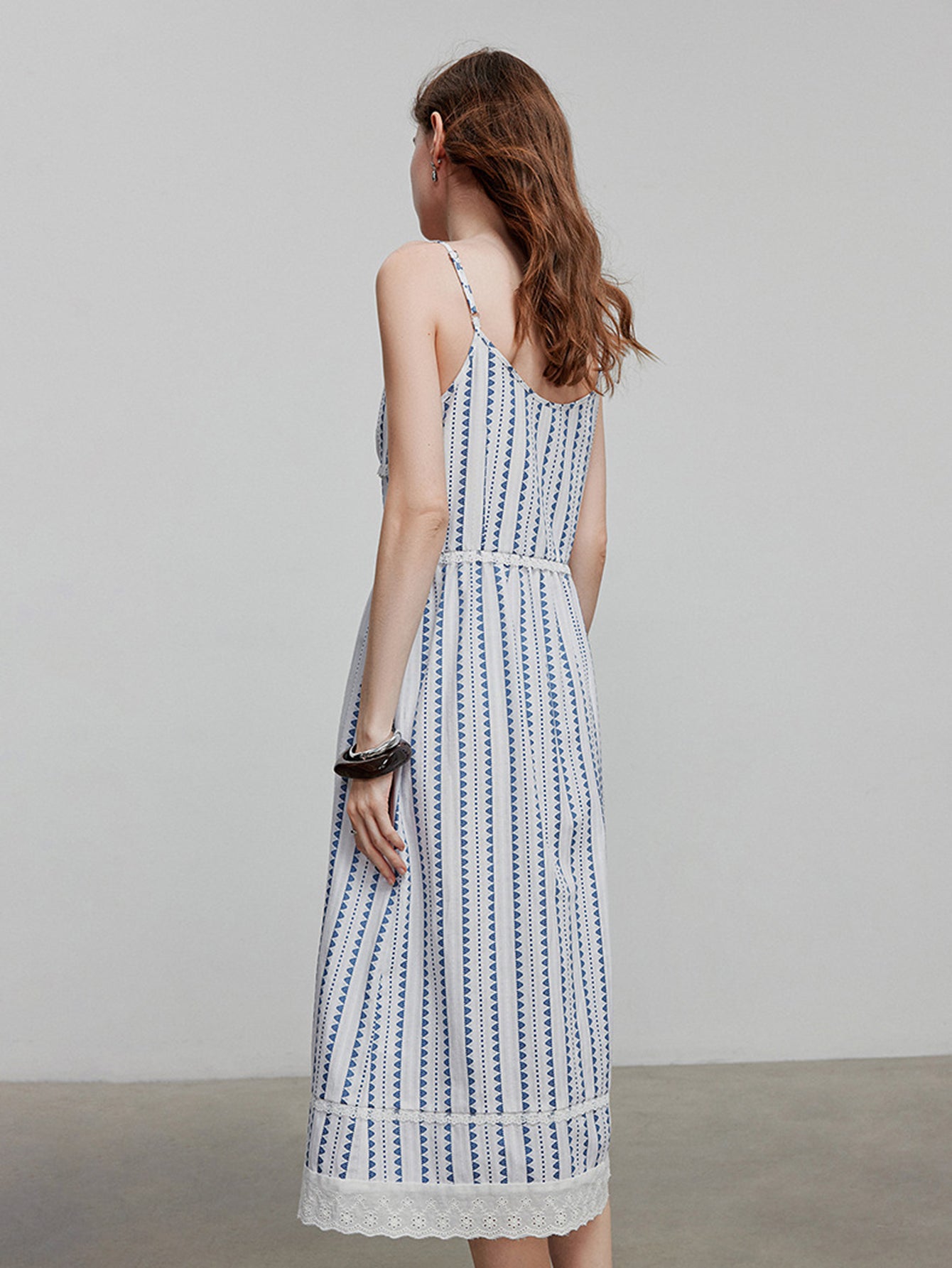 Lace Trim Button Front Sleeveless Midi Dress