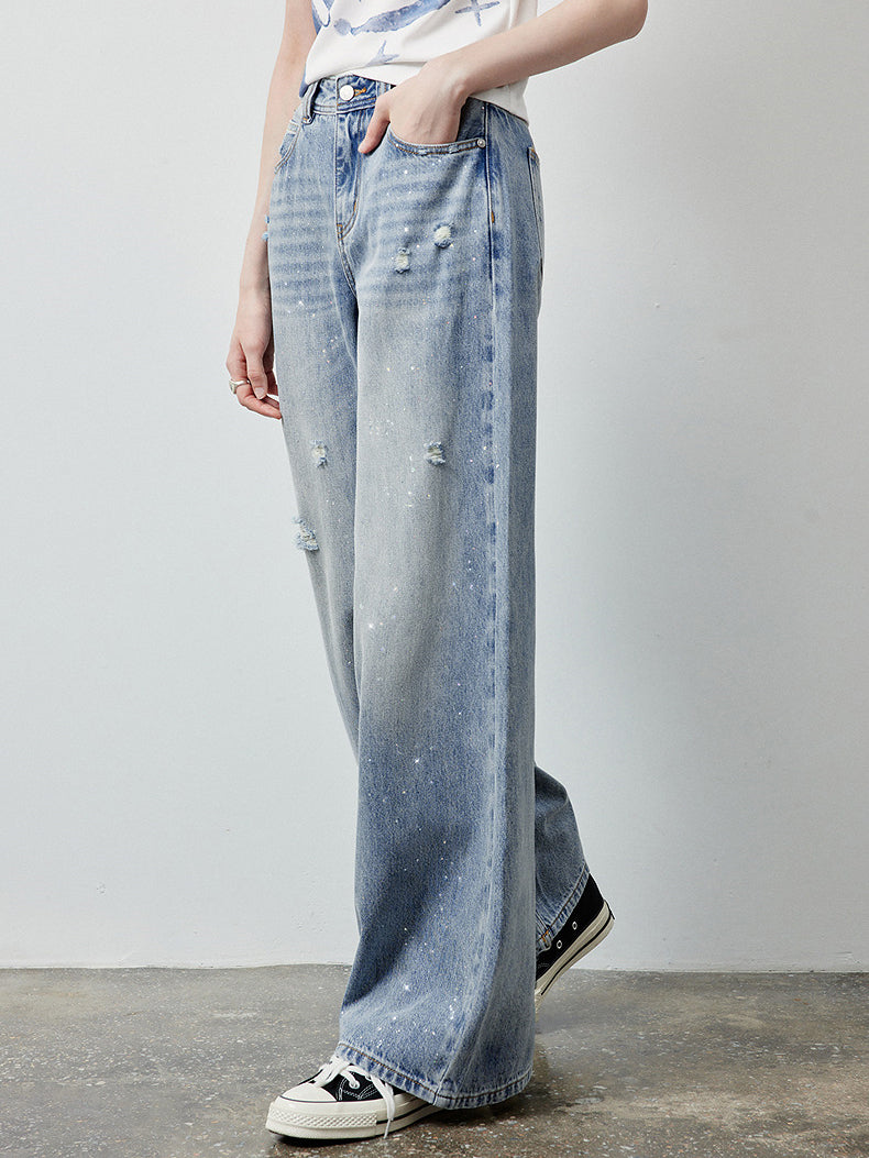 Sparkly Distressed Wide Leg Jeans
