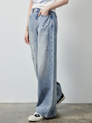 Sparkly Distressed Wide Leg Jeans