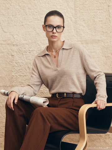 Soft Collared V Neck Knit Sweater