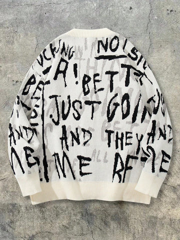 Oversized Graphic Print Knit Cardigan