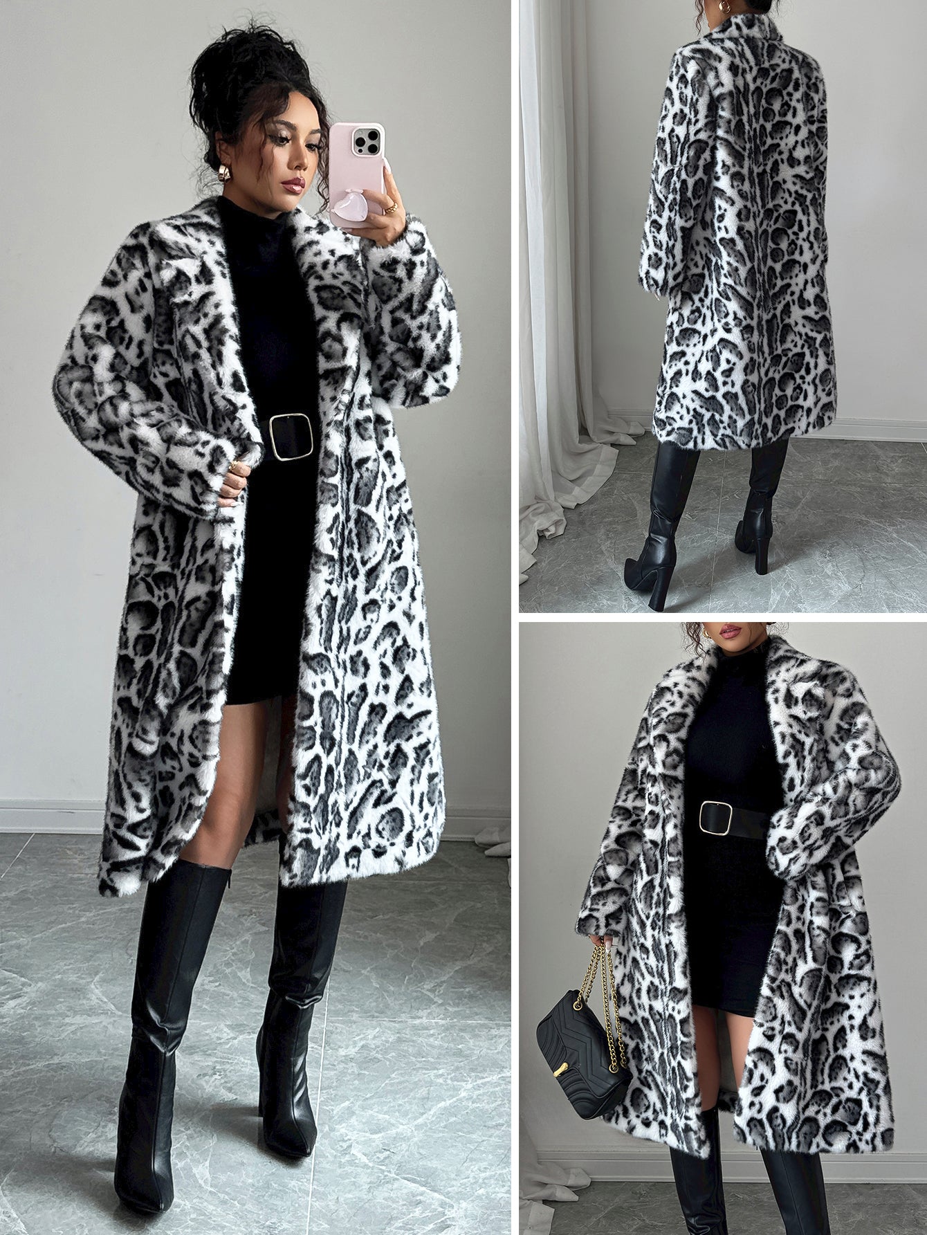 Luxurious Leopard Print Faux Fur Coat