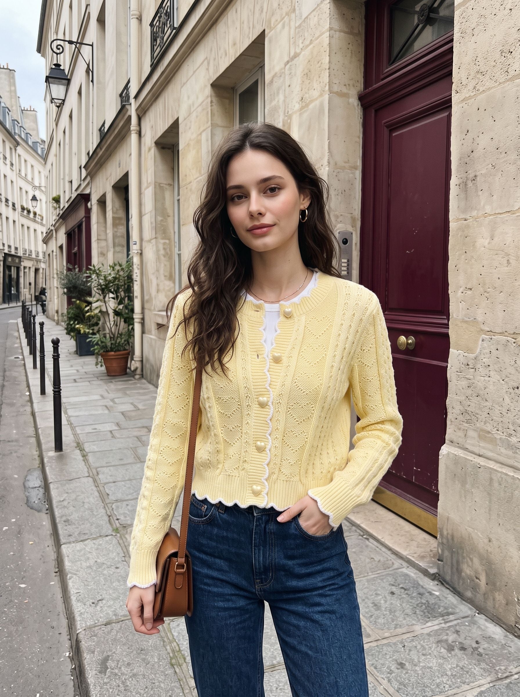 Cozy Cropped Heart Knit Cardigan