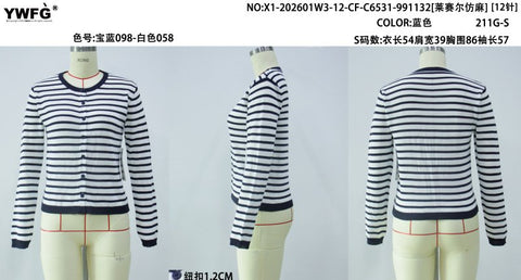 Classic Striped Crewneck Knit Cardigan