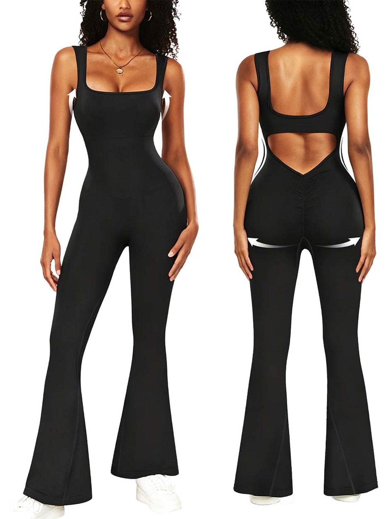 Sculpting Backless Flare Leg Jumpsuit