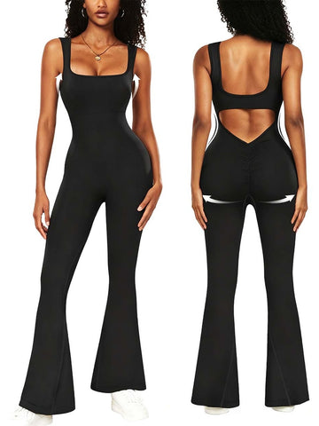 Sculpting Backless Flare Leg Jumpsuit