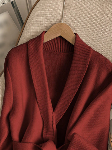 Cozy Belted Shawl Collar Cardigan