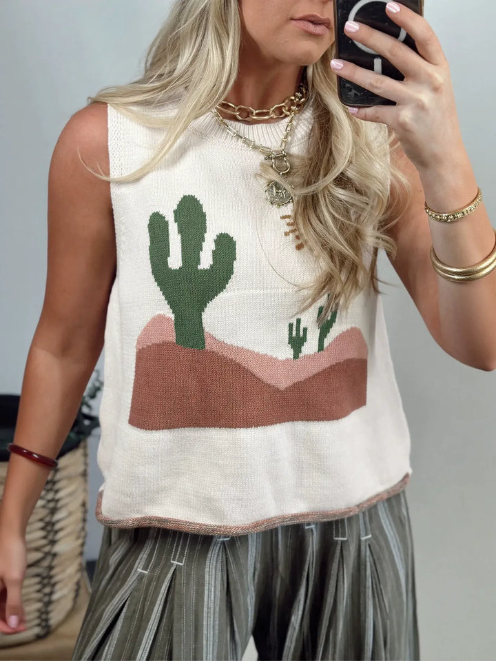Graphic Desert Print Knit Tank Top