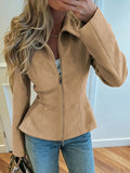 Fitted Suede Peplum Zip Jacket