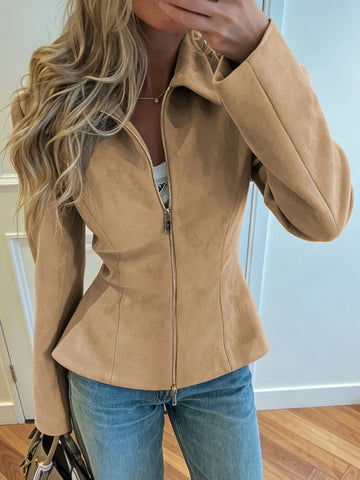 Fitted Suede Peplum Zip Jacket