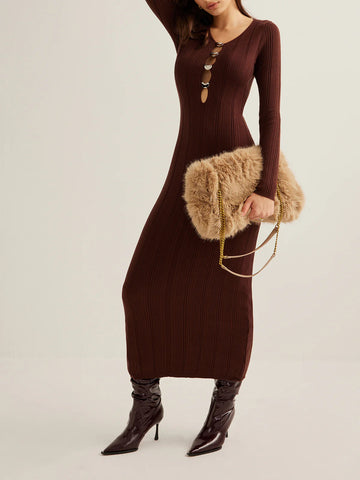 Cutout Ribbed Knit Maxi Dress