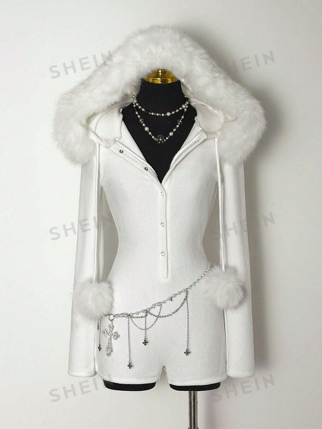 Faux Fur Hooded Romper Playsuit