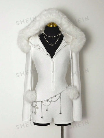 Faux Fur Hooded Romper Playsuit