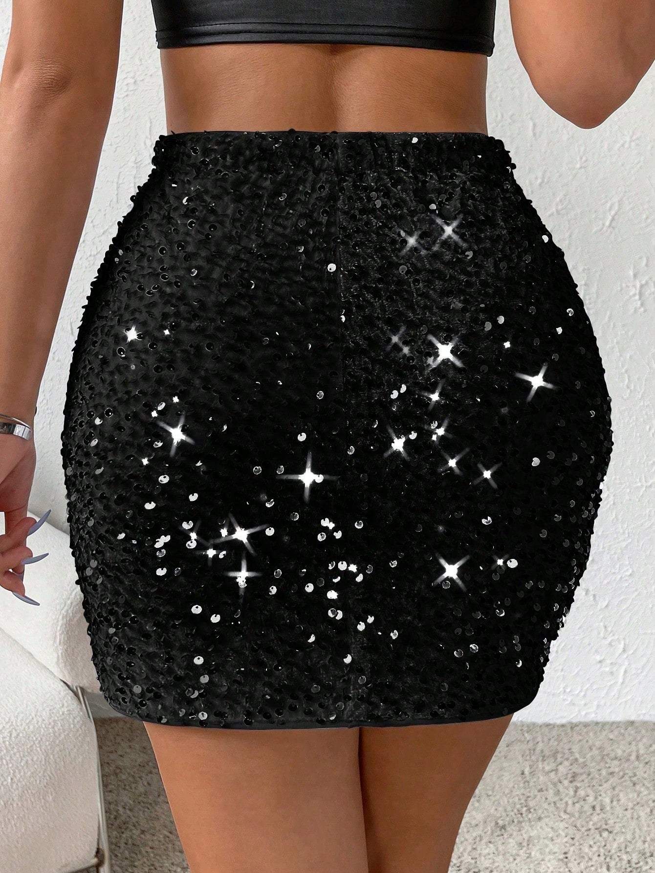 Sparkly High Waisted Sequin Mini Skirt