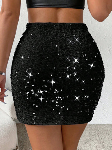 Sparkly High Waisted Sequin Mini Skirt