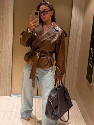 Oversized Belted Faux Leather Jacket