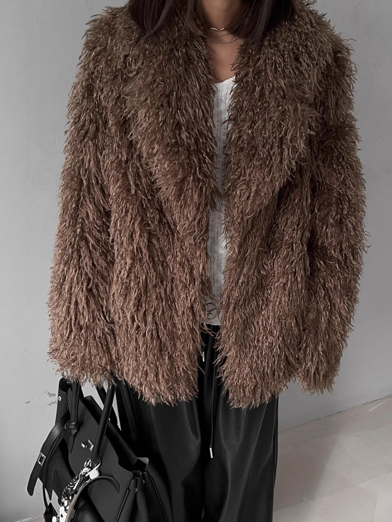 Fluffy White Faux Fur Coat